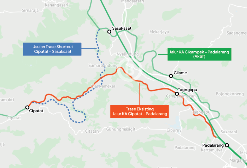 Perbandingan jalur lama Cipatat-Padalarang dengan rencana jalur shortcut