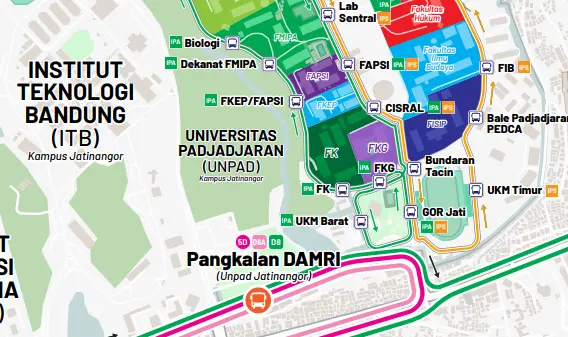 Snippet of the map of public transport around Jatinangor